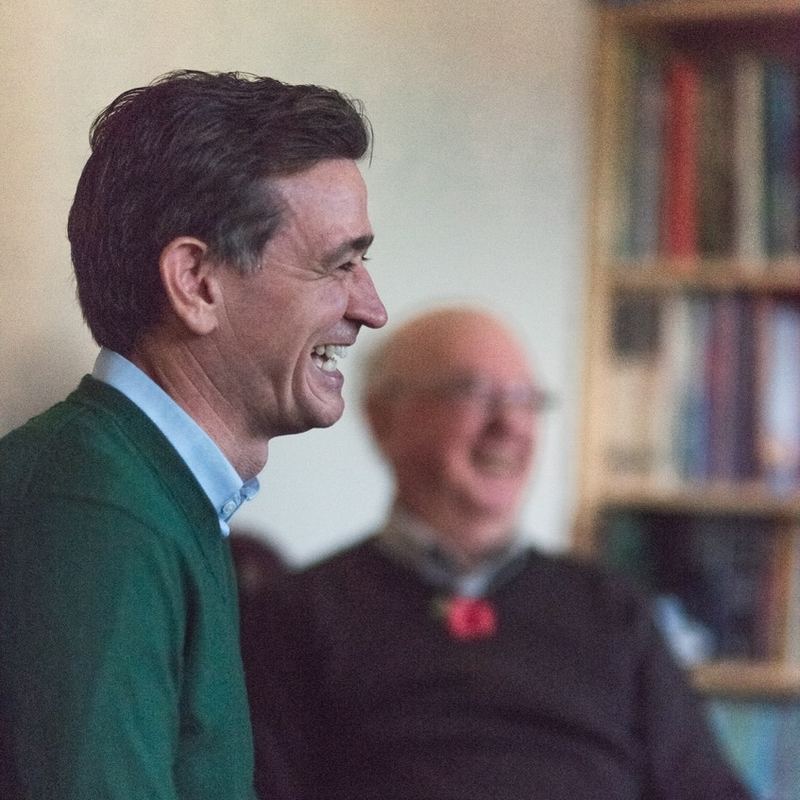 Leigh McDonald sharing a laugh with a client at home